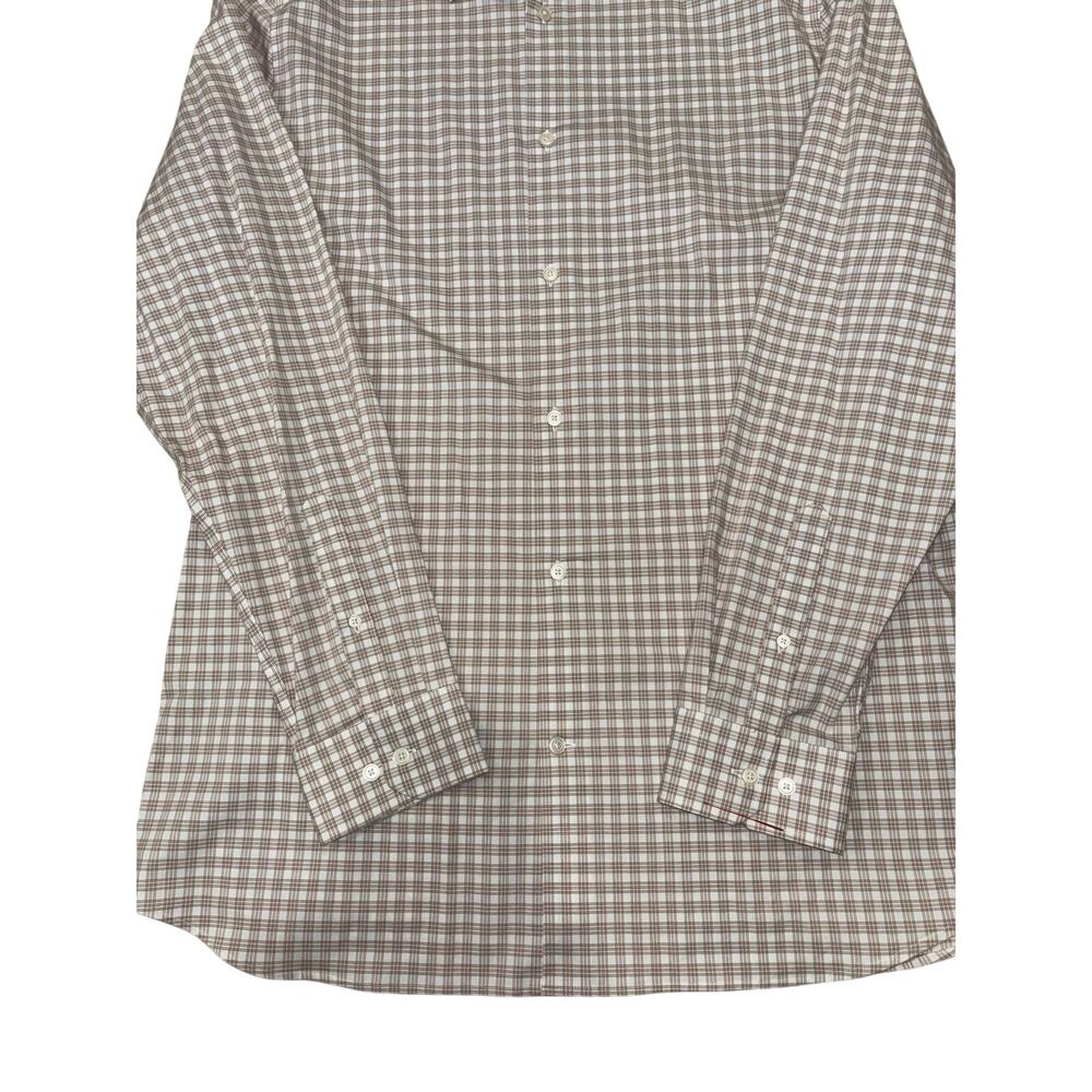 Banana Republic Slim Fit Wrinkle Resistant Dress Shirt XL Tall Beige Plaid - Picture 8 of 16